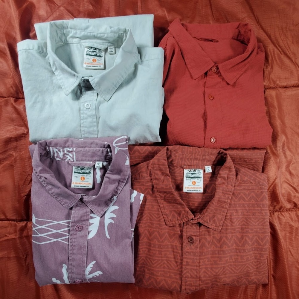 Lot of‎ 4 Bearded Goat Men's Large Short Sleeve Button Down Shirts Casual Aztec